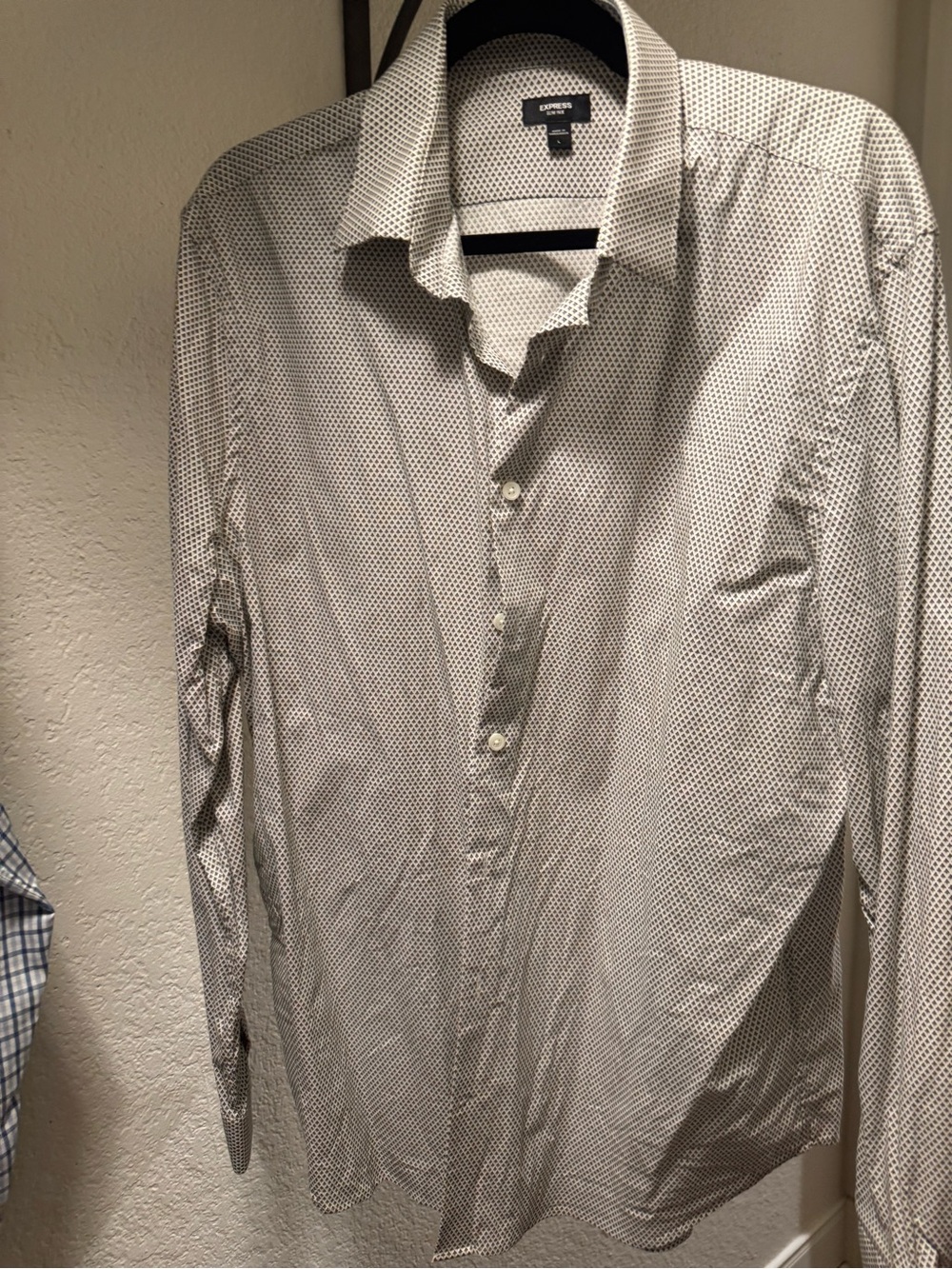 Express Men's White Shirt with Black Micro Dot Pattern